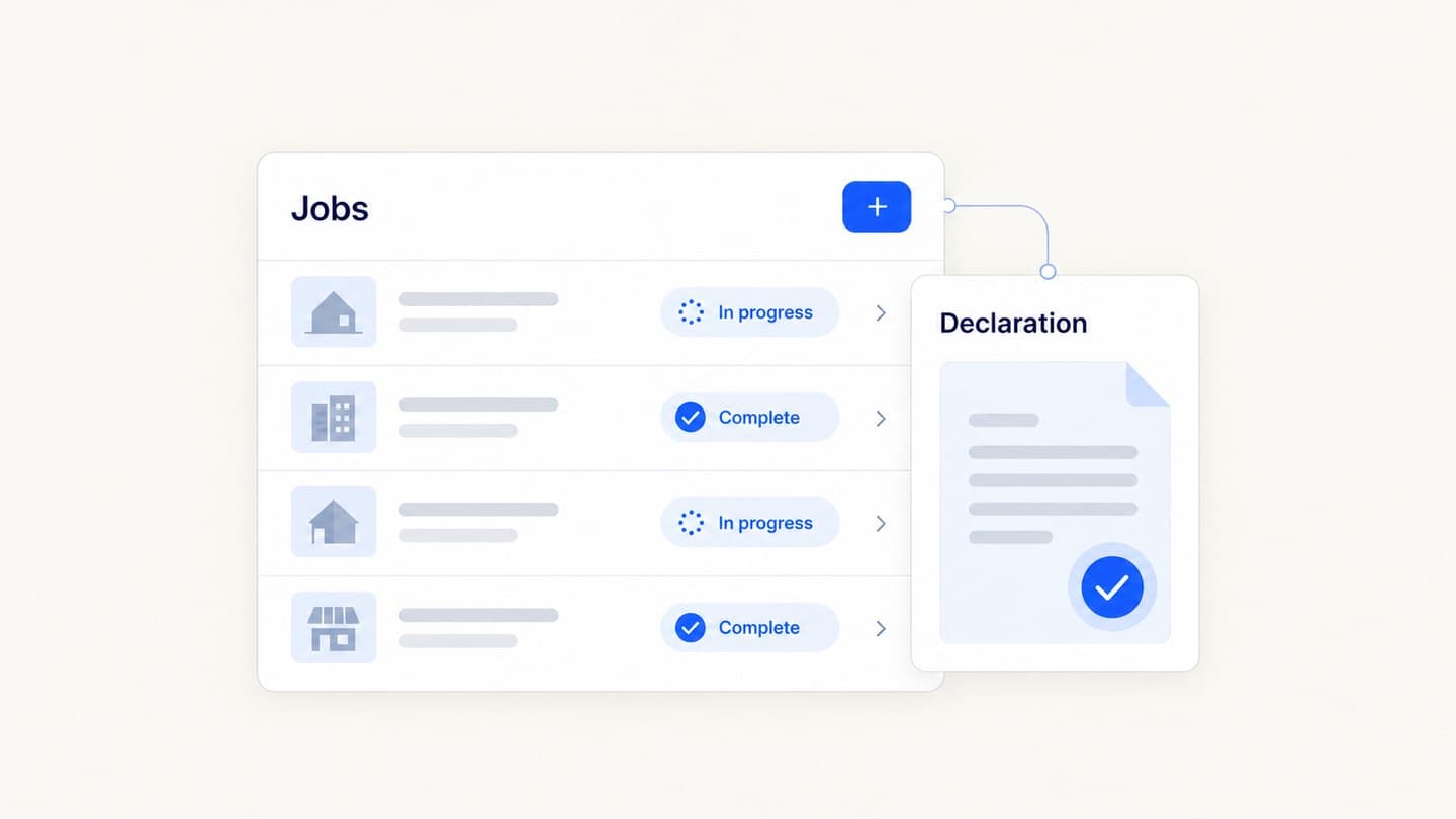 A list of jobs in progress and complete, with a declaration attached