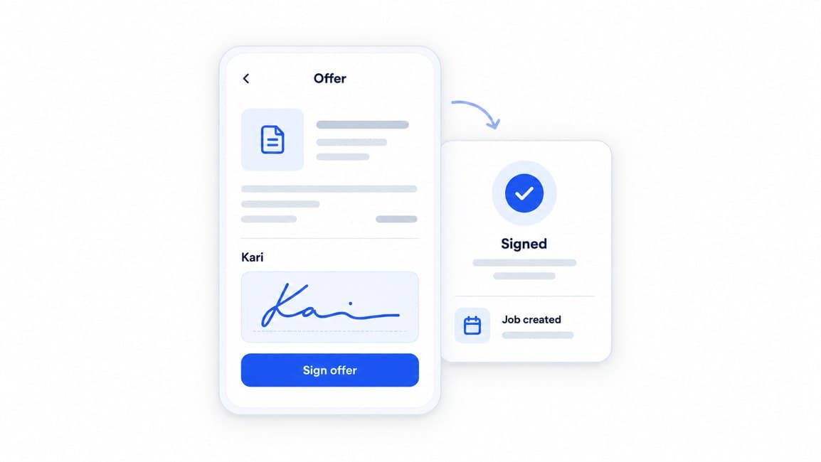The offer signed on a phone, and the job created